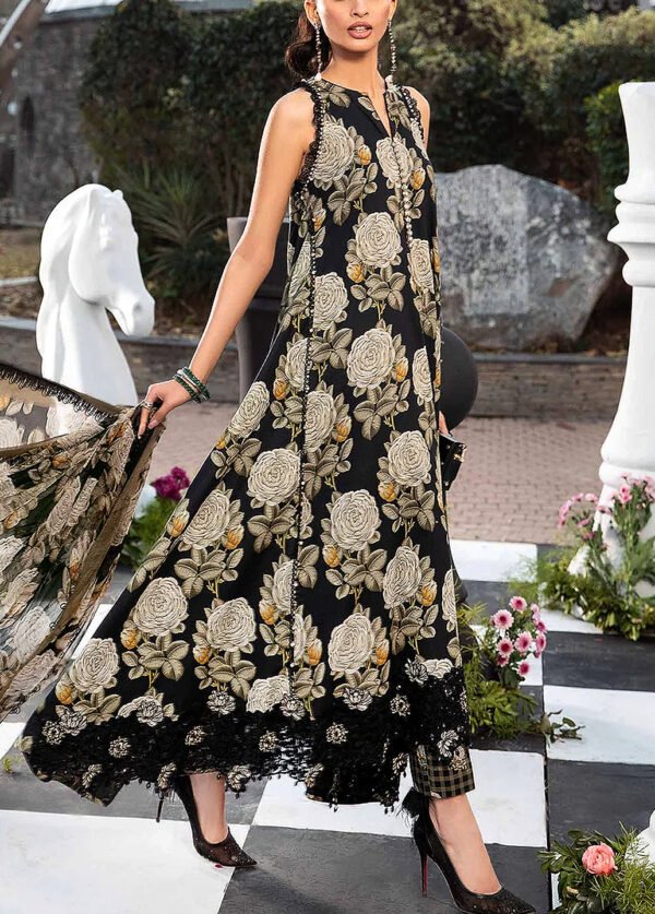 Digital Floral Print Embroidred Lawn Dress