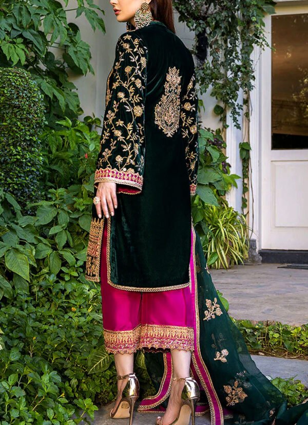 Luxury Velvet Dress Emb. Organza Dupatta - Image 2