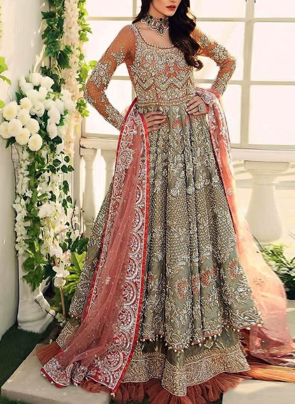 Heavy Embroidered Net Bridal Maxi Dress