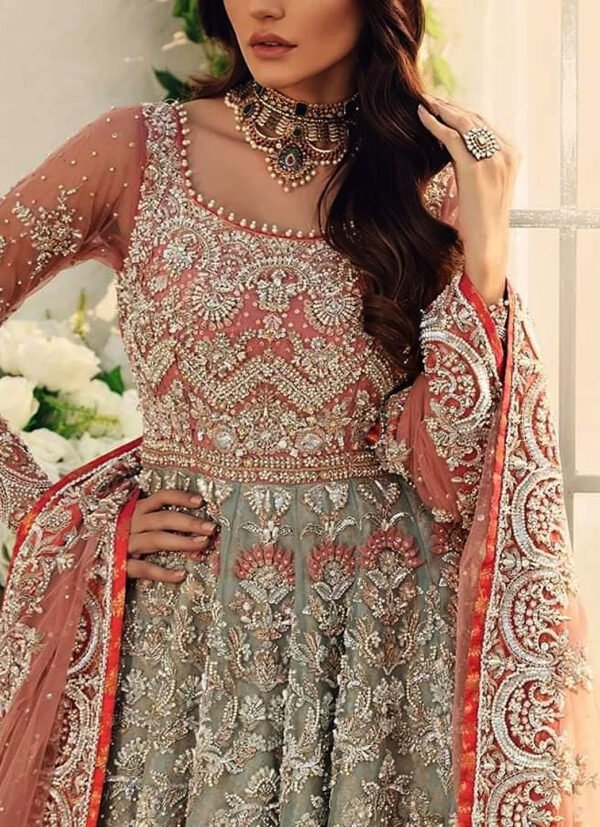 Heavy Embroidered Net Bridal Maxi Dress - Image 2