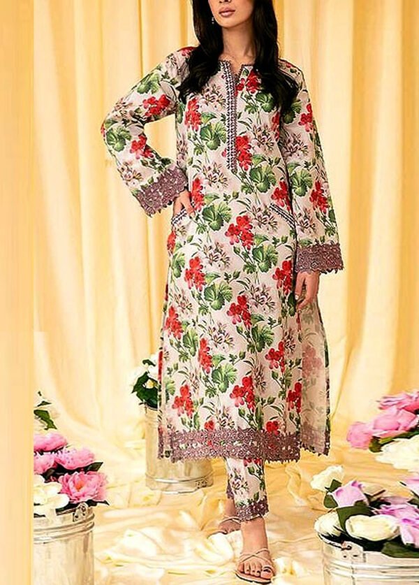 All over Lawn Suit 2025 with Silk Dupatta