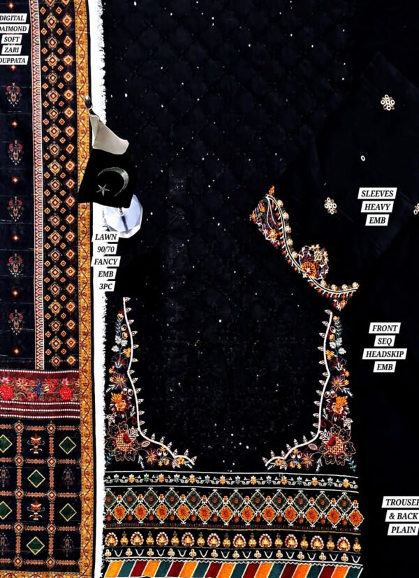 Heavy Embroidered Black Lawn Dress 2025 - Image 3