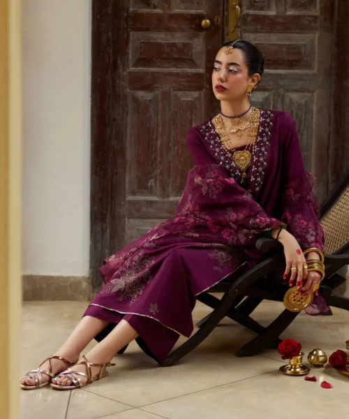 Plum embroidered formal suit for women