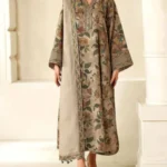 light taupe embroidered lawn dress with chiffon dupatta 3 piece suit