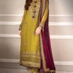 Elegant Heavy Embroidered Chiffon Mehndi Dress for Weddings