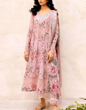 pink schiffli embroidered lawn dress with chiffon dupatta 3 piece suit