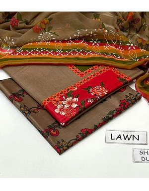 Print 3-Piece Lawn Dress with Soft Chiffon Dupatta - Image 4